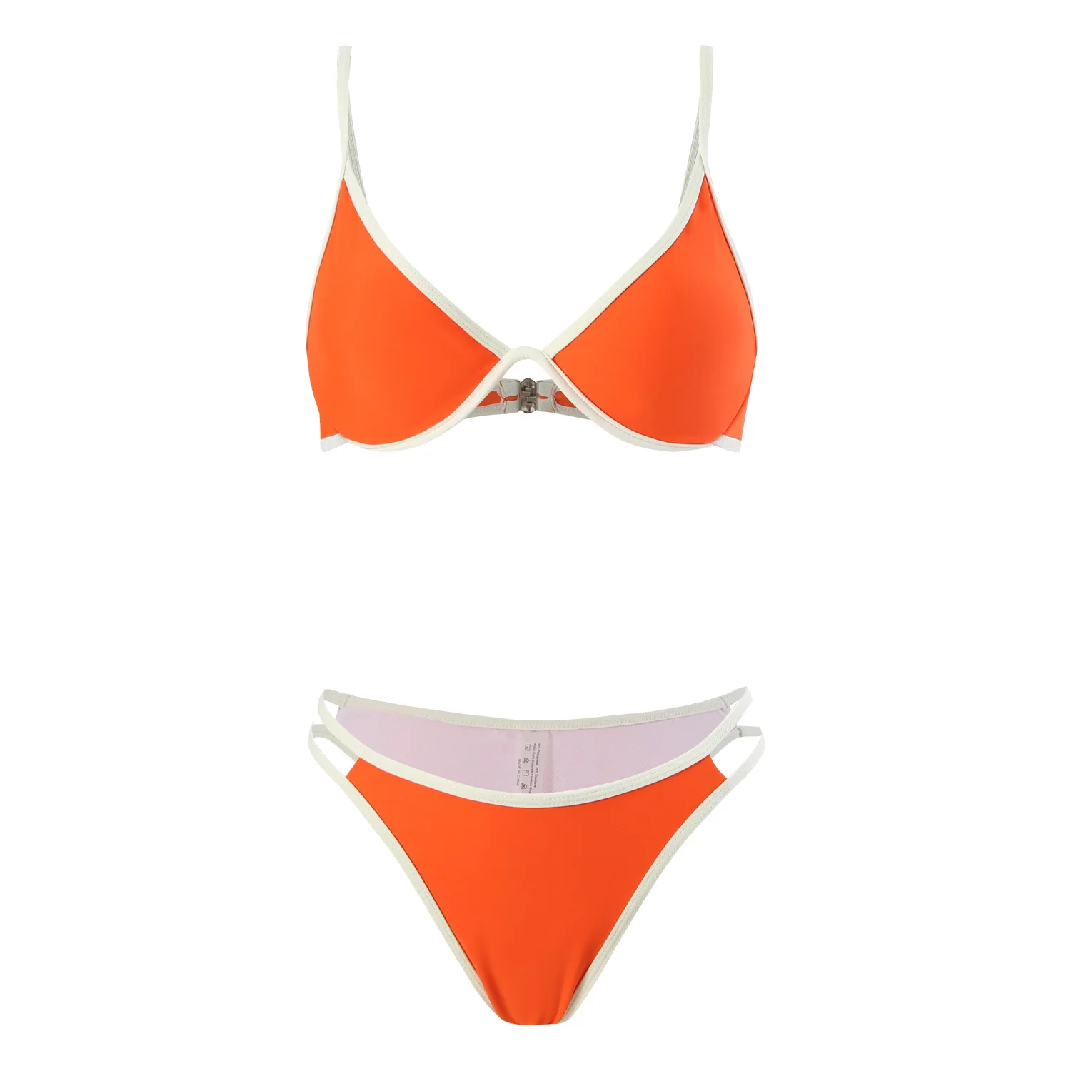 

Women's Orange White Color Block Bikini Set Adjustable Metal Buckle Halter High Waist Swimsuit Sexy Beach Swimwear for Vacation