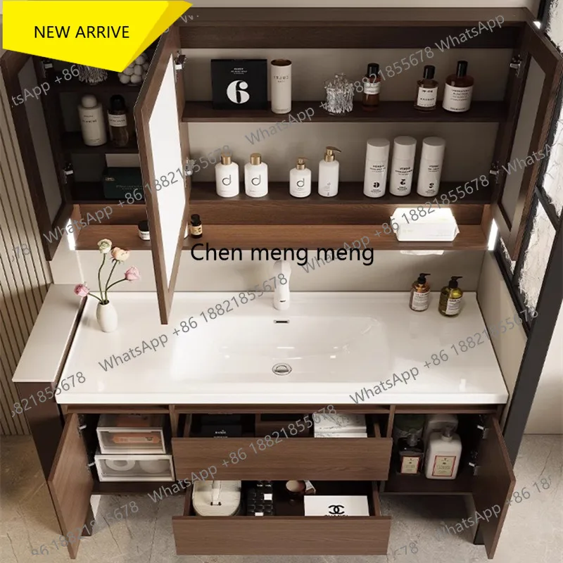 

B178 Элитные керамические интегрированные шкафы для ванной комнаты с каркасом из орехового дерева, мебель для дома в стиле минимализм