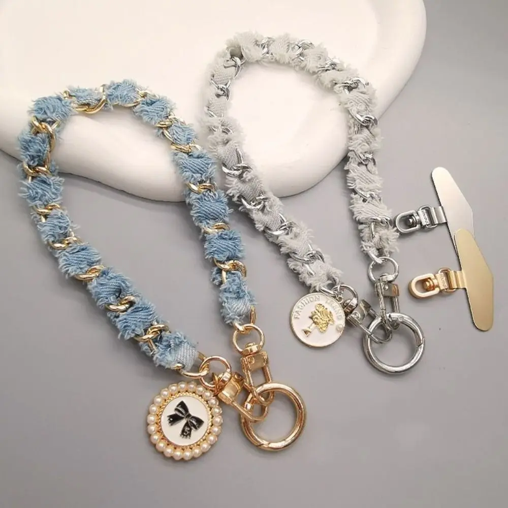 

Универсальный ремешок для телефона с жемчугом и металлической цепочкой, короткий шнурок для мобильного телефона, подвеска для телефона