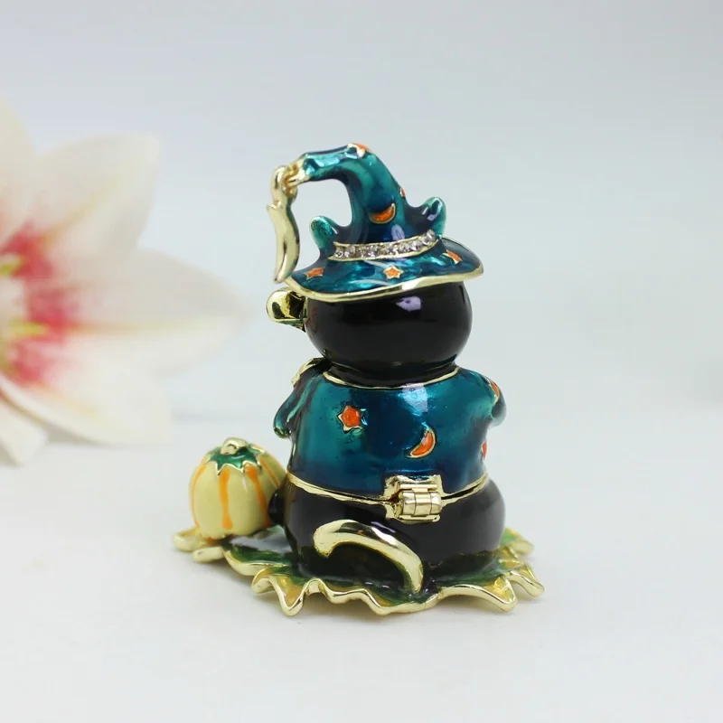 ShinnyGifts Hand Painted Music Cat Jewelry Box Cute Decorative Trinket Storage Box Home Decor for Halloween Party Favors