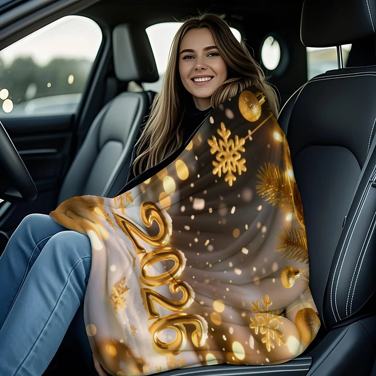 بطانية الفانيلا للعام الجديد لعام 2026 - رمي أريكة مريح للاحتفالات في العطلات، لفافة دافئة للاسترخاء في الشتاء، ديكور منزلي احتفالي