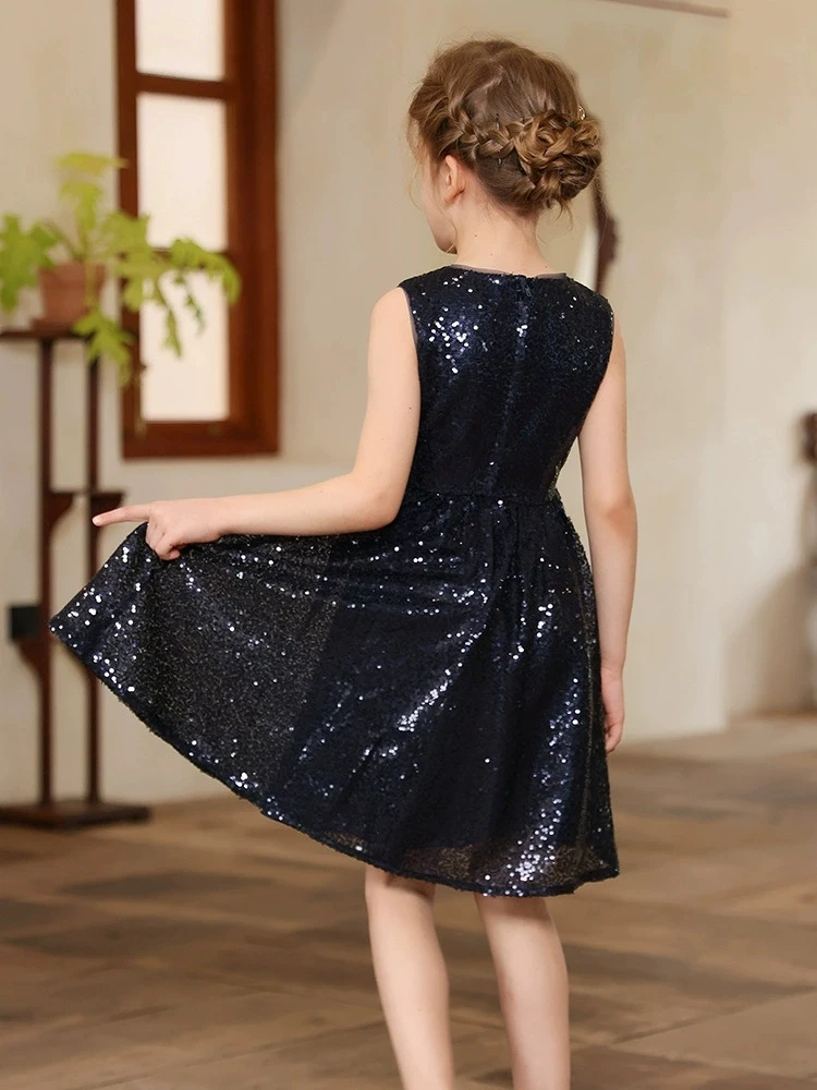 Sweet Girls Blue Shining Evening Party Dress Princess Gala Wedding Dress Little Fairy Children Formal Gown Photograph Costume