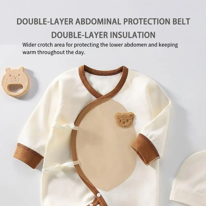 بدلة للأطفال بأكمام طويلة وقبعة على شكل جمجمة لحديثي الولادة رومبير للربيع والخريف قابلة للتنفس بدلة قطنية للرضع على شكل دب 4XBC