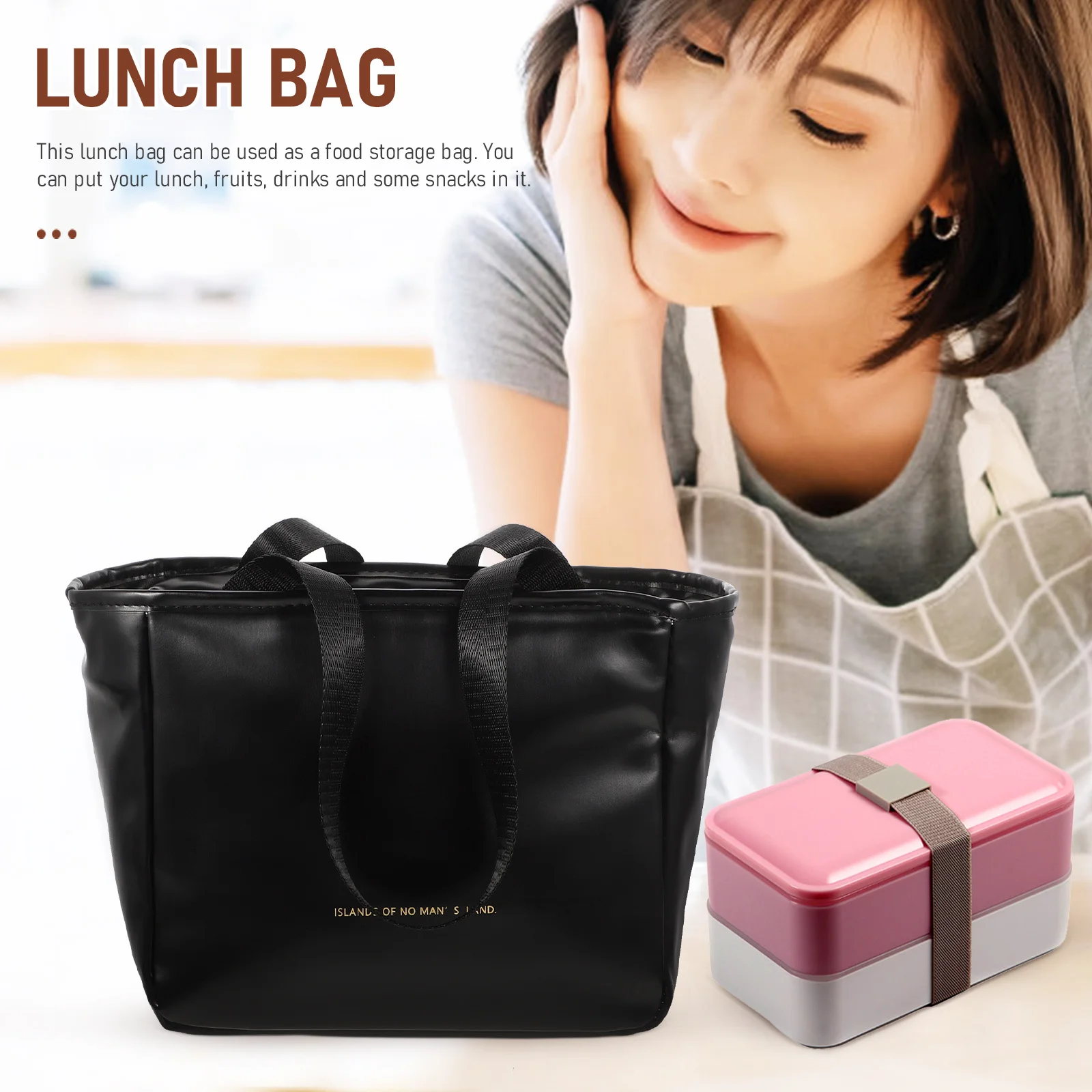 

Insulated Lunch Tote Bag Reusable Wear-Resist Handles Compact Storage Travel Picnic Work Bento Box Pouch Women Kids