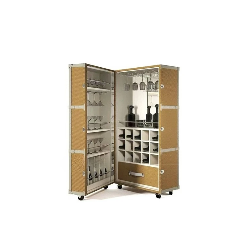 Italian movable wine cabinet, light luxury high-end living room solid wood display cabinet, modern art storage cabinet