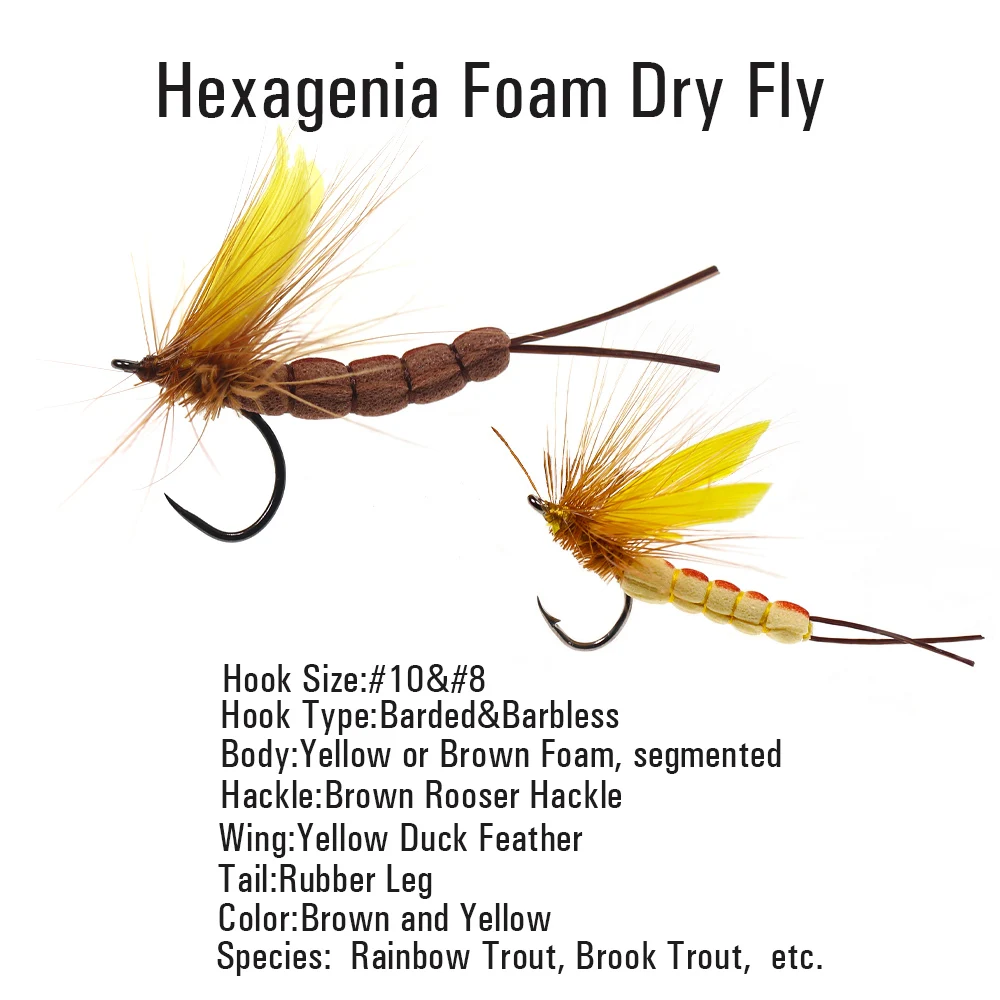 ICERIO Hexagenia Foam Dry Fly Barbless Barbed Mayfly Yellow Drake Feather Bass Trout Fishing Flies River Fly Fishing Bait Lure