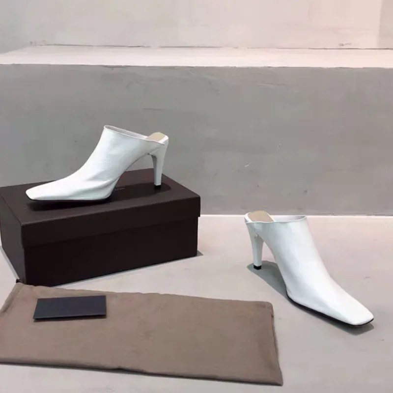 

Casual backless retro single shoes, women's summer square toe fashionable high heels, slim heels, half drag M ü ller shoes