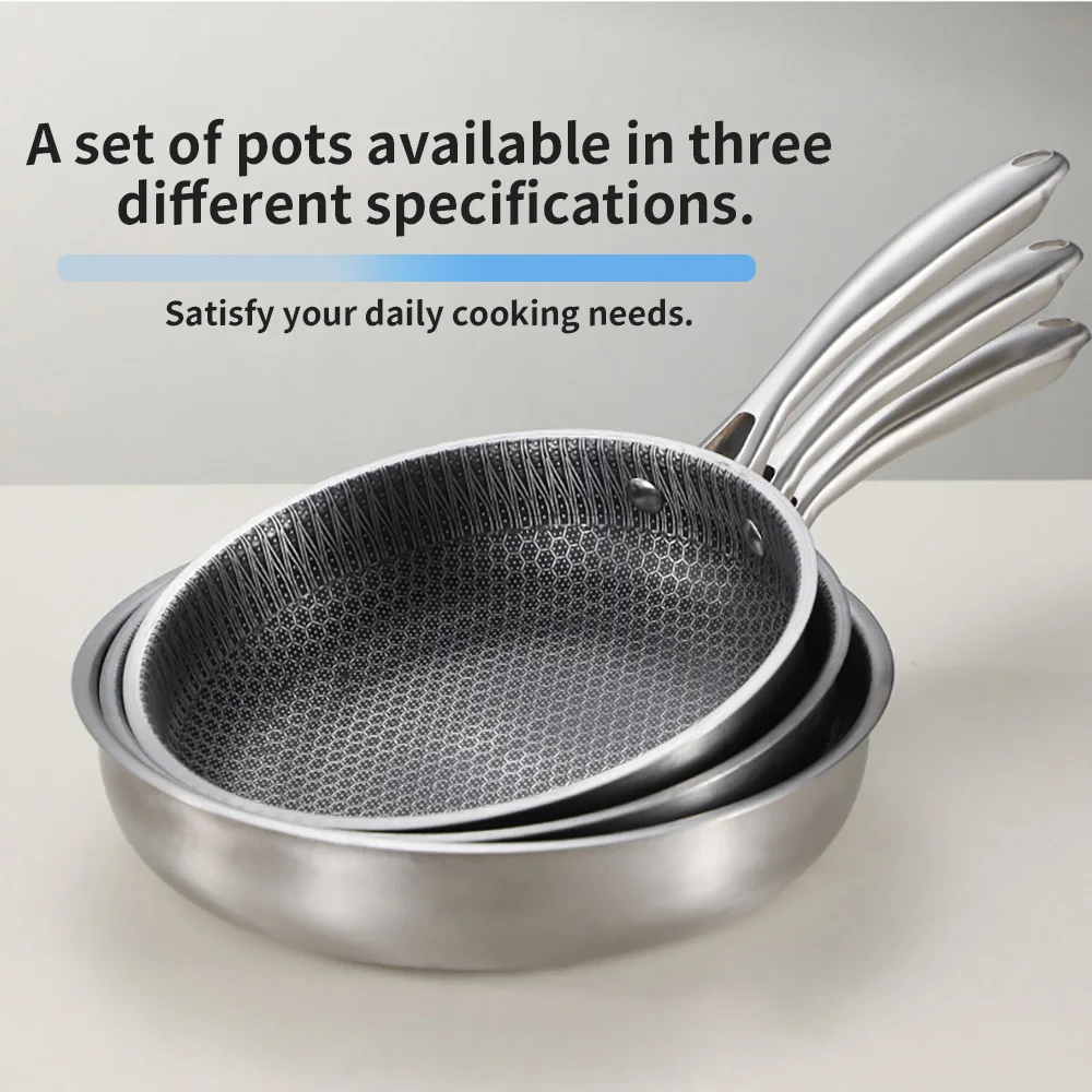 

Honeycomb stainless steel anti stick frying pan -9.45 inches/10.24 inches/11.02 inches multi size