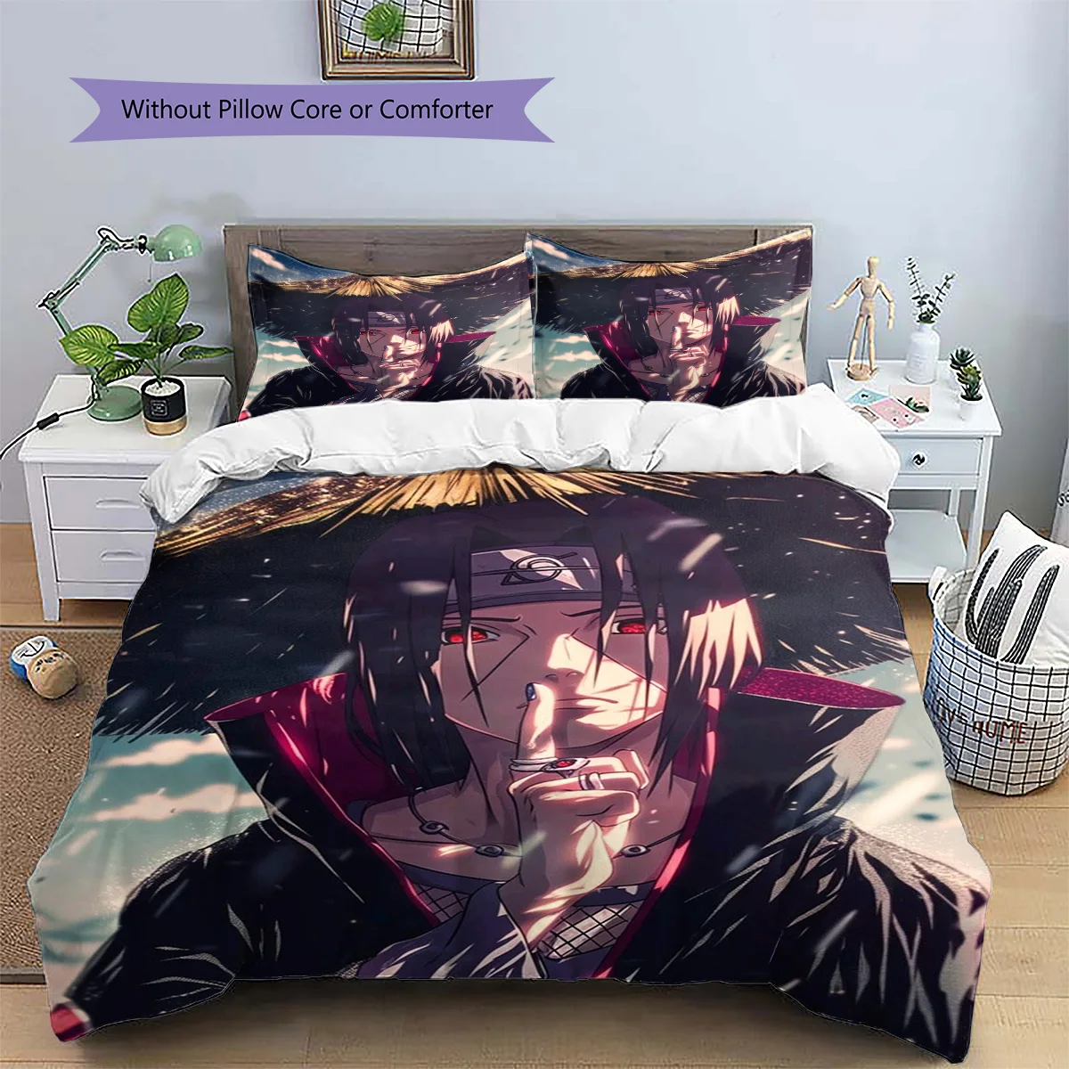 Itachi Uchiha Patterned Pillowcase & Duvet Cover Set Anime Trend Decor Bedding for Bedroom Gift for Fans.-TING
