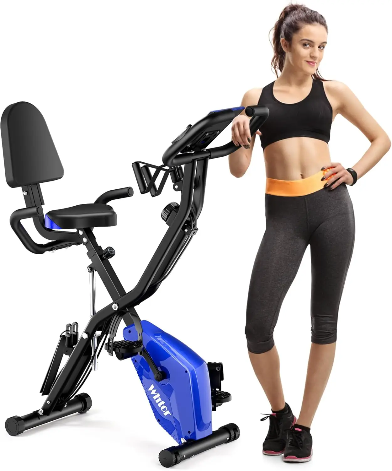 Folding Exercise Bike，5 IN 1 Stationary Bike for Home / 16-Level Adjustable Resistance Full Body Workout Indoor Foldable Cycling