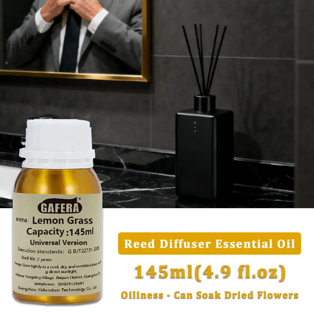 GAFERA 145ml (4.9 fl.oz) Aceites Esenciales de Limoncillo - Para Difusor de Varillas y Aromaterapia sin Llama, Aceite Aromático de Recarga para Difusor