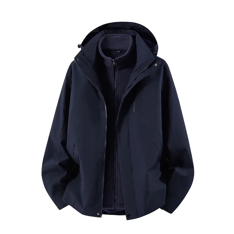 Winter Men's Thick Wool Lined Three in One Hooded Jacket for Couples Casual and Versatile Windproof and Breathable Assault Suit