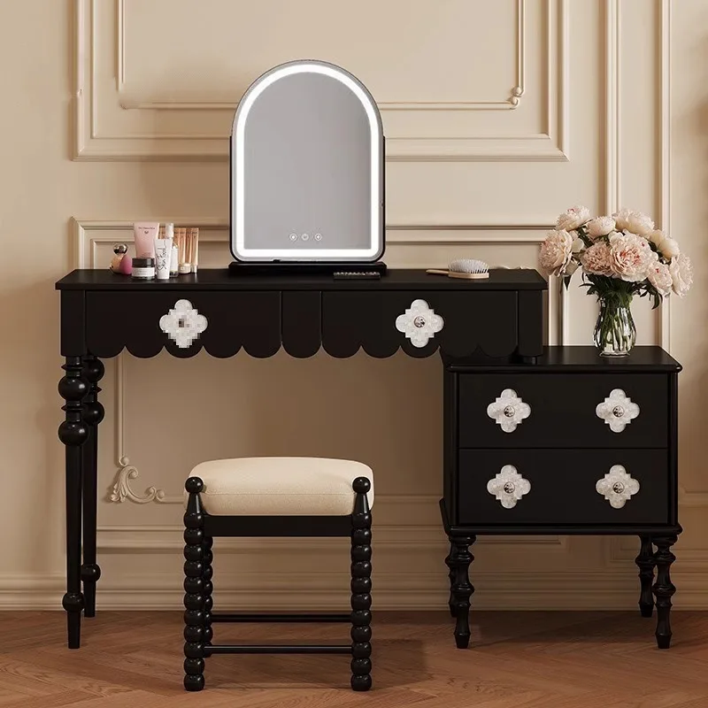 French retro black dresser chest integrated bedroom simple modern retractable makeup table and chairs