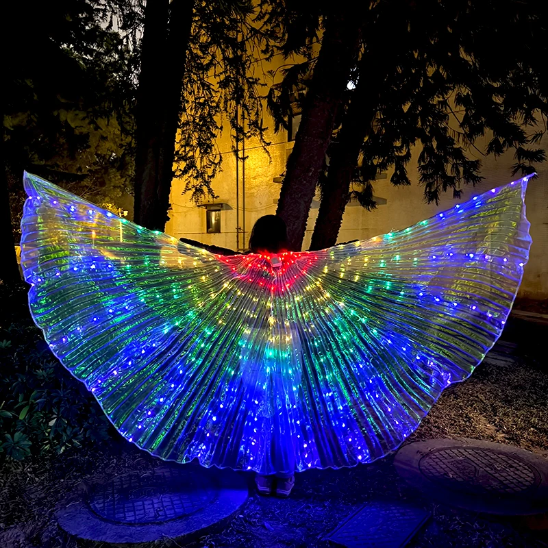 LED Luminous Colorful Cloak for Adult Children Dance Luminous Butterfly Wing Stage Performance Belly Glow Party Photo Prop