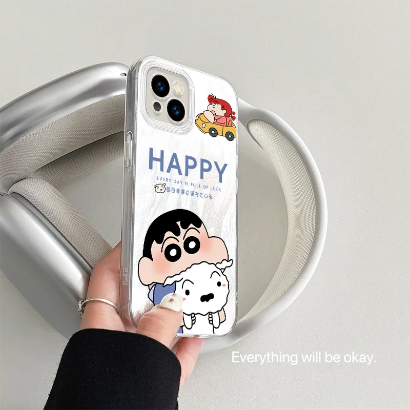 Cartoon C-Crayon Shin-chan iPhone15 Case Feather Yarn Phone Case for iPhone 16 15 14 13 12 11 ProMax Plus XS XR Shockproof Cover