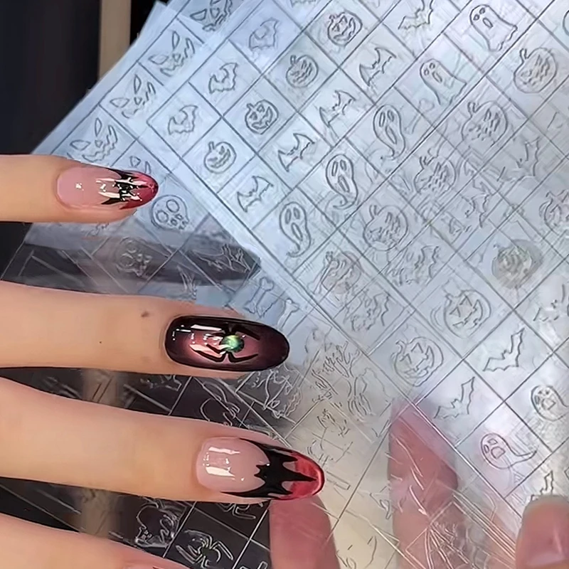Halloween Nagelkunst-Schablonen Maniküre-Vorlagen DIY Gruselige Spinnennetz-Kreuz-Geister-Aufkleber für Gel-Nagellack-Malerei – Detail 2