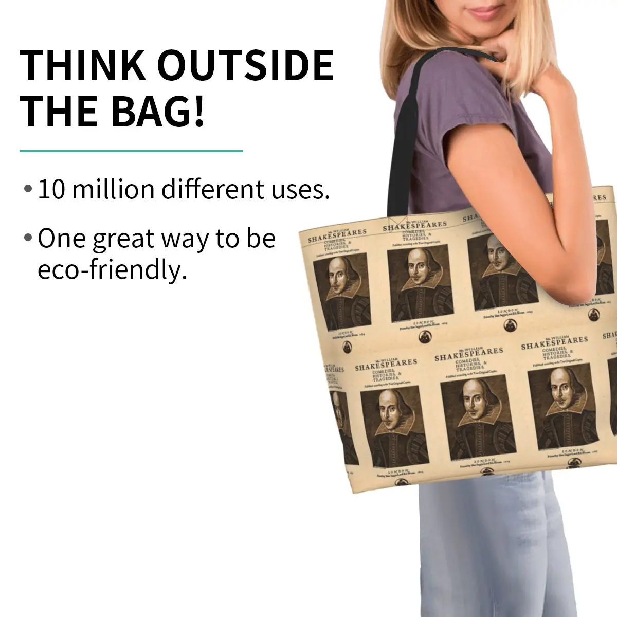 Shakespeare First Folio Front Piece Shopping Tote Bag Canvas Large Capacity Shoulder Bags Shopper Grocery Handbag for Women