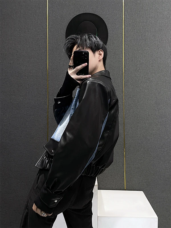 Retro patchwork in pelle denim Jaet uomo primavera autunno ort casual Sle tendenza coreana marca casual top