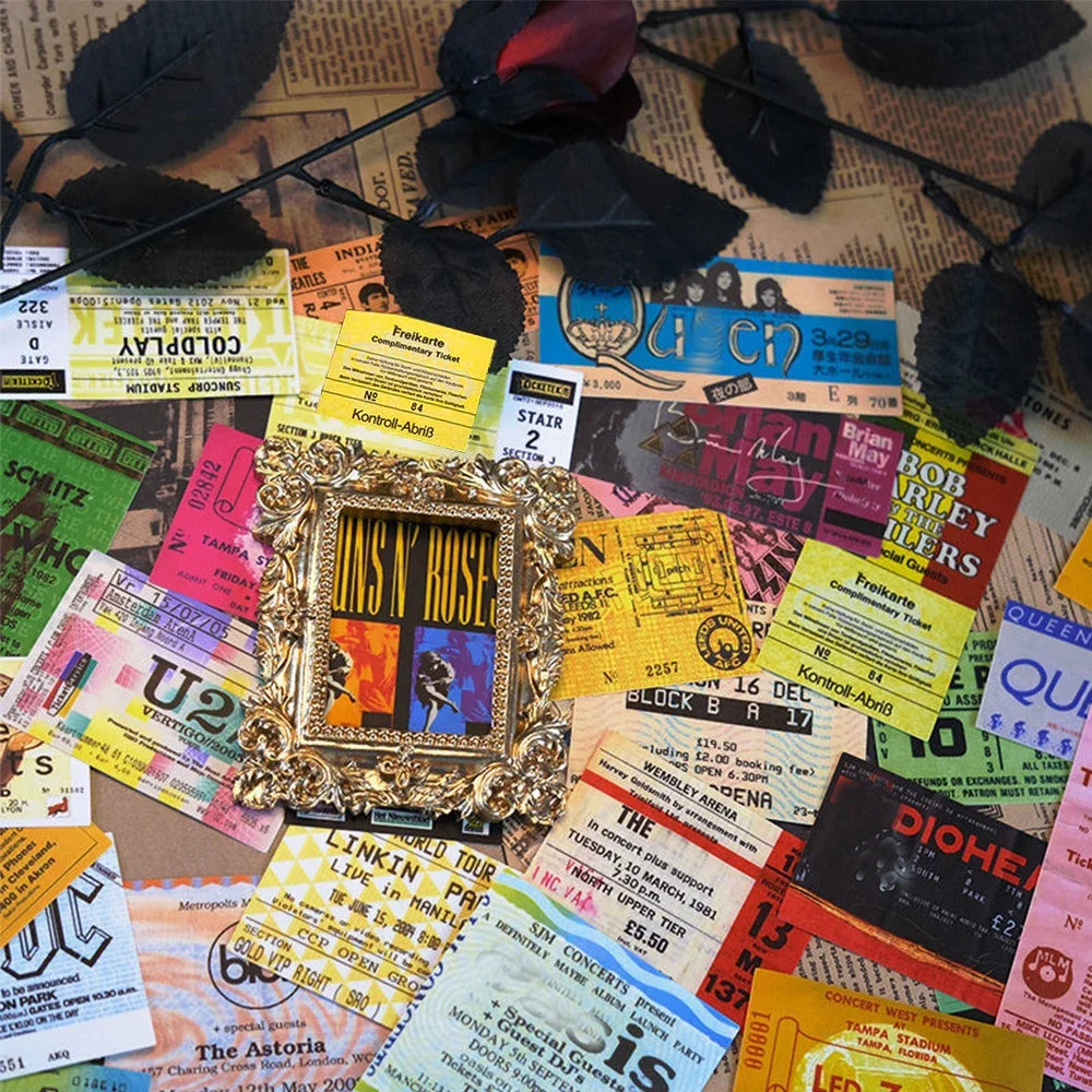 43 Stück Rock-Musik-Ticket-Graffiti-Aufkleber Retro-Band-Aufkleber für Kinderspielzeug Coole Wasserdichte DIY-Aufkleber für Gitarre, Motorrad, Auto – Detail 3