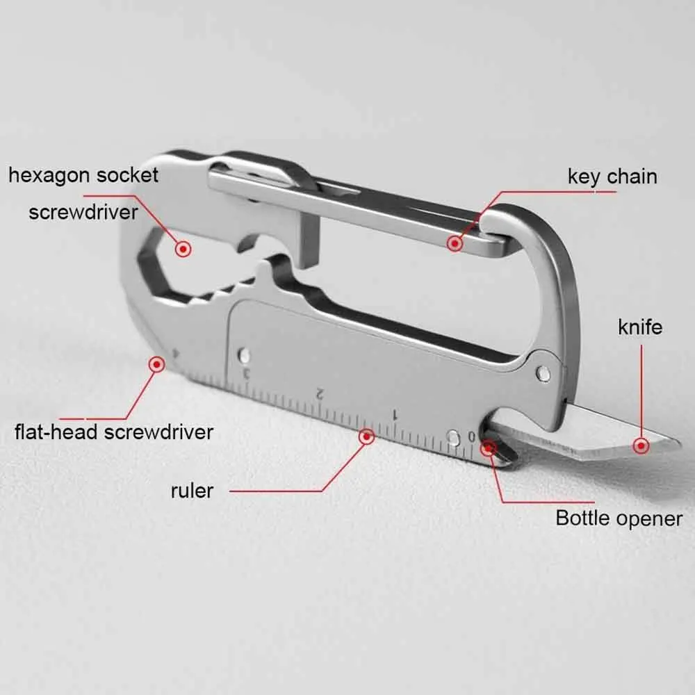 الفولاذ المقاوم للصدأ مفتاح سلسلة سكين جيب سكين صغير حزام قلادة متعددة الوظائف فتاحة الزجاجات حاكم مفك مفتاح السيارة #3