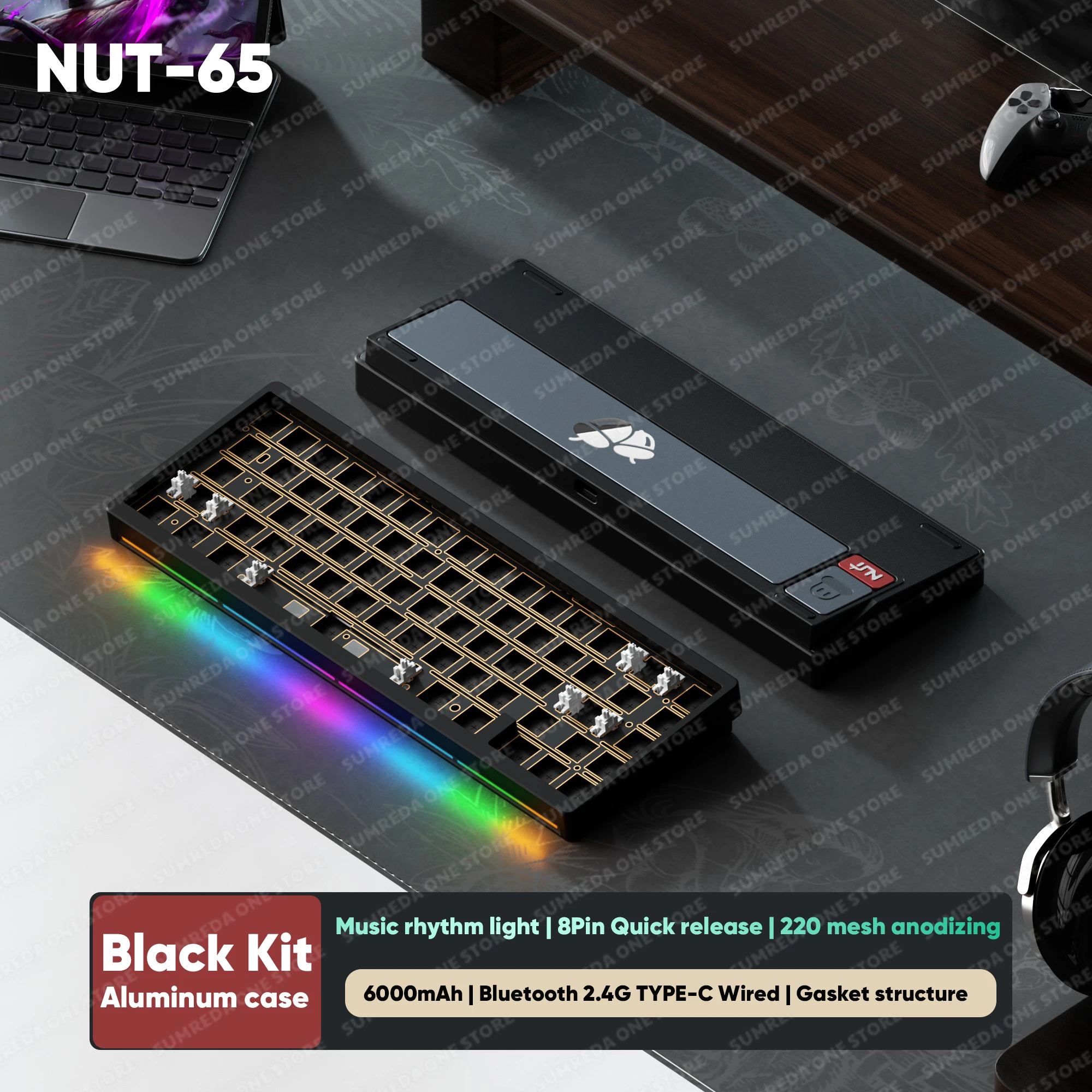 

WEIKAV NUT65 Mechanical Keyboard Kit 68% layout Aluminium Gaming Keyboard BT 2.4G Wired Gasket RGB Quick Disassembling QMK/VIA
