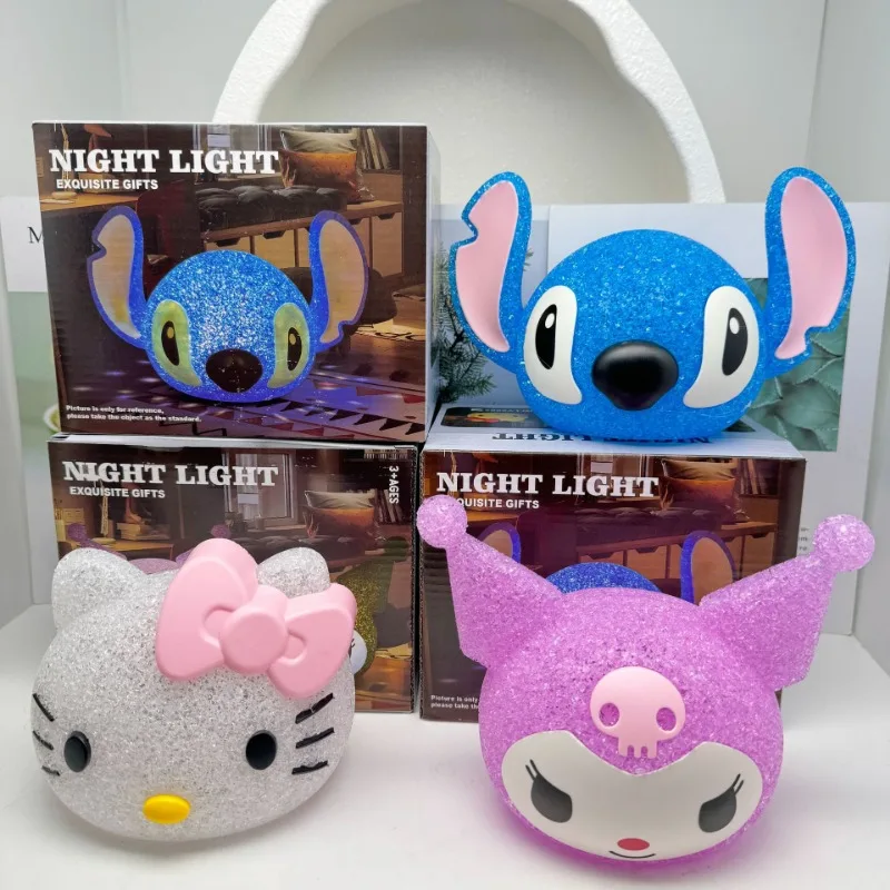 Disney Stitch Particle Projection Night Light Cartoon Hello Kitty Kuromi 3D Doll Reading Lamp Creative Desk Lamp Kids Gifts
