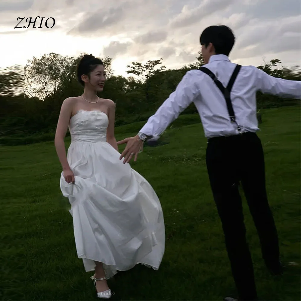 

ZHIO Customized A-line Korean Wedding Dress Strapless Satin Wedding Corset Korean Photo Shoot Simple Outdoor Shoot Bridal Gowns