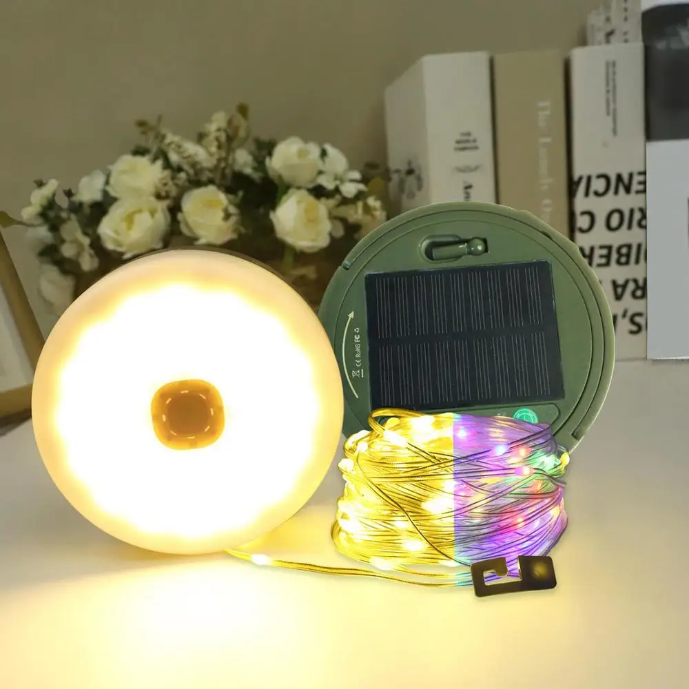 4 In 1 Camping Light 4 In 1 Rechargeable LED Lamp With 8 Modes Solar Lamp Waterproof Retractable String Lights For Awn Tent Yard