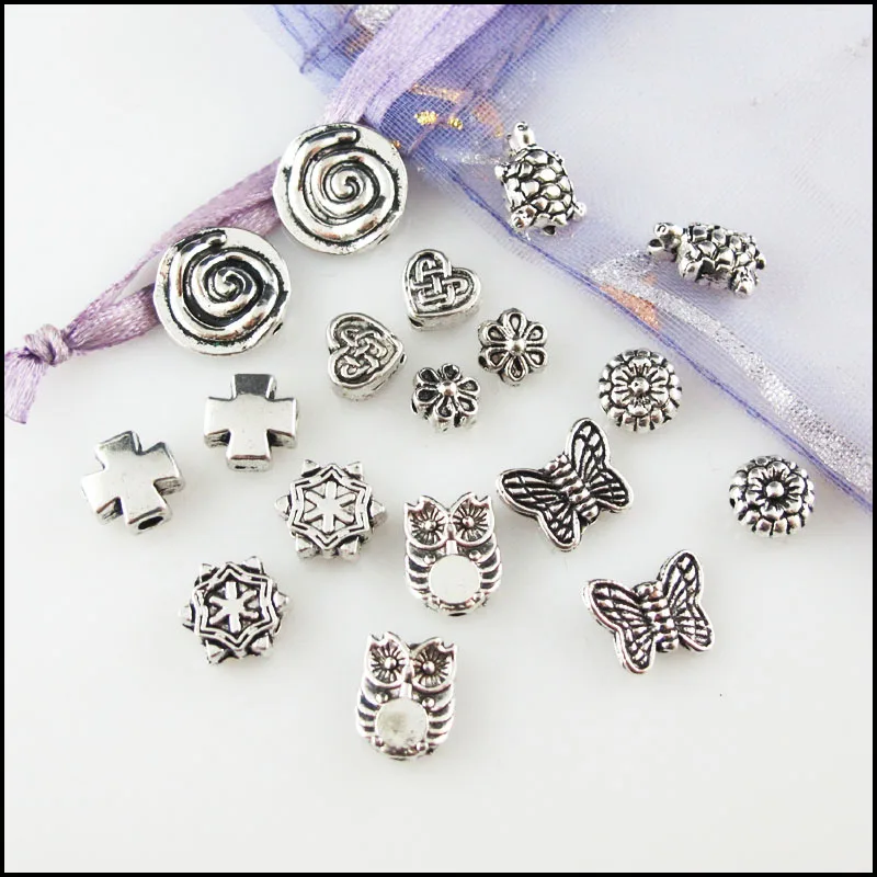 Fashion New Flower Animal Butterfly Tortoise Heart Cross Charms Spacer Bar Beads Tibetan Silver Plated