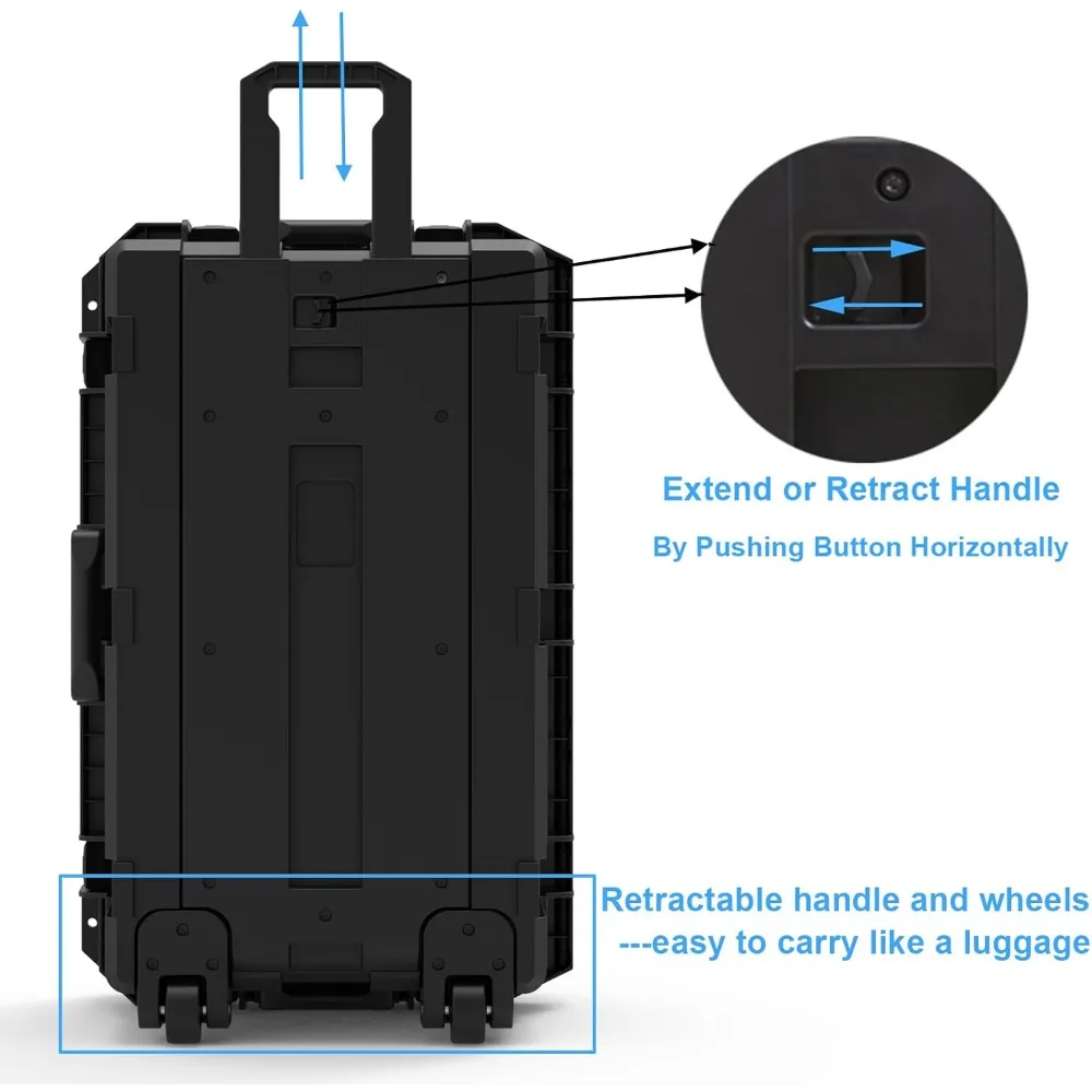 Estuche rígido, 33 x 21 x 14 pulgadas, estuche para equipamiento con ruedas/espuma personalizable/mango retráctil para electrónica, herramientas, cámaras