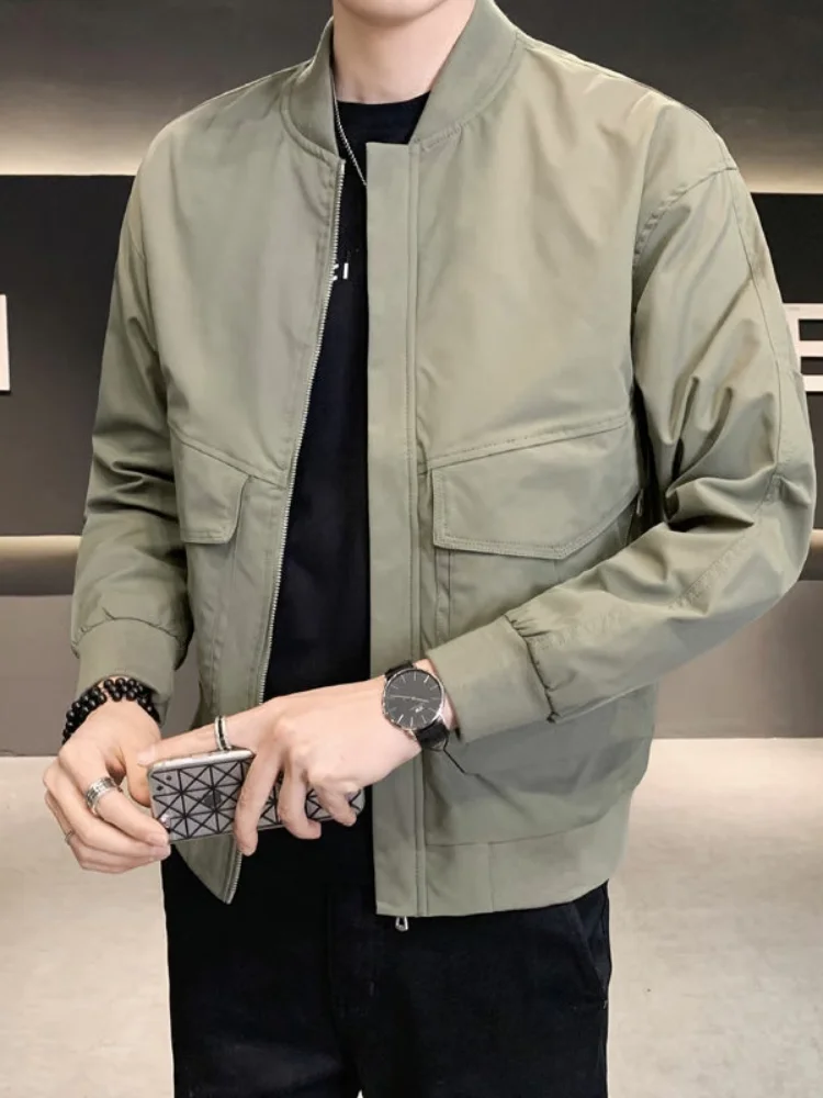 

Мужская приталенная повседневная куртка на осень-зиму, новая, молодежная, универсальная, рабочая, с воротником-стойкой, на подкладке, средней длины