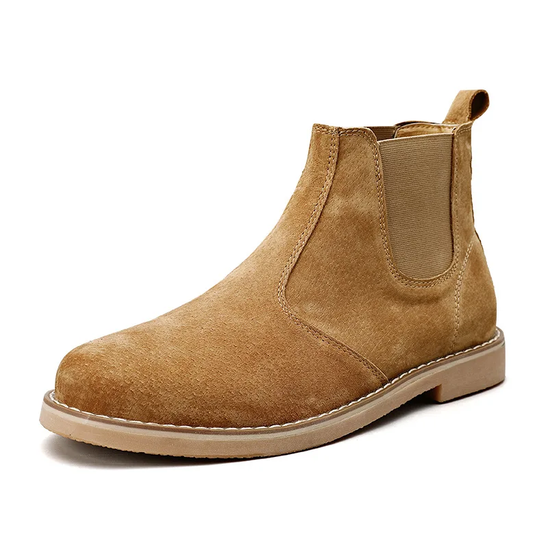 New Autumn Winter Korean Style Mid-Calf Chelsea Boots for Men, Fleece Lined Warm Thermal Cotton Shoes Fashion Casual Ankle Boots