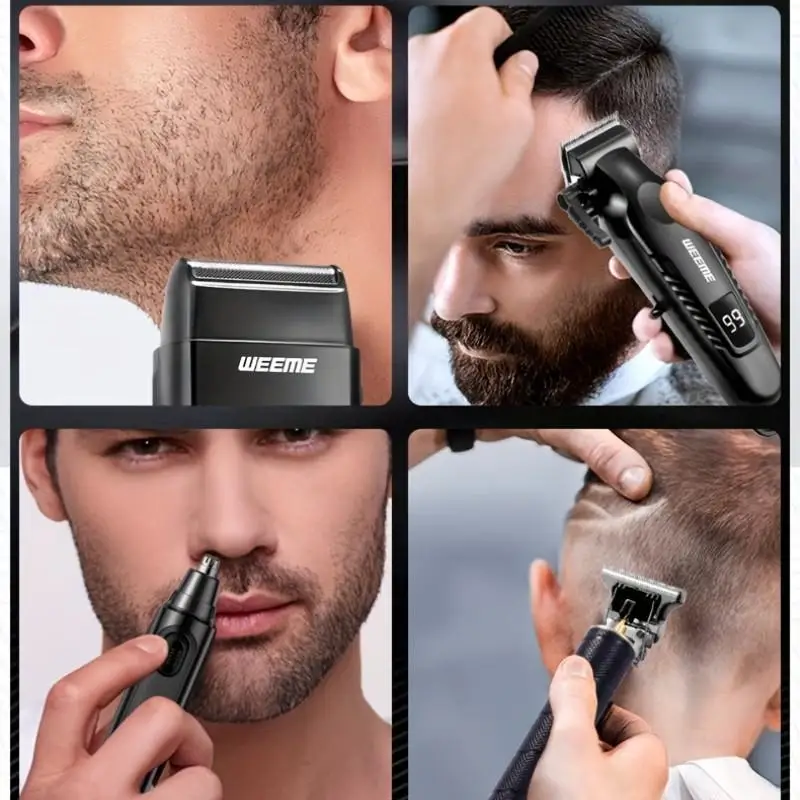 Herren-Pflegeset USB Schnellaufladbarer Haarschneider, T-Style Trimmer, Rasierer, Nasenhaartrimmer, 4-teiliges Set für Zuhause & Reisen – Detail 2