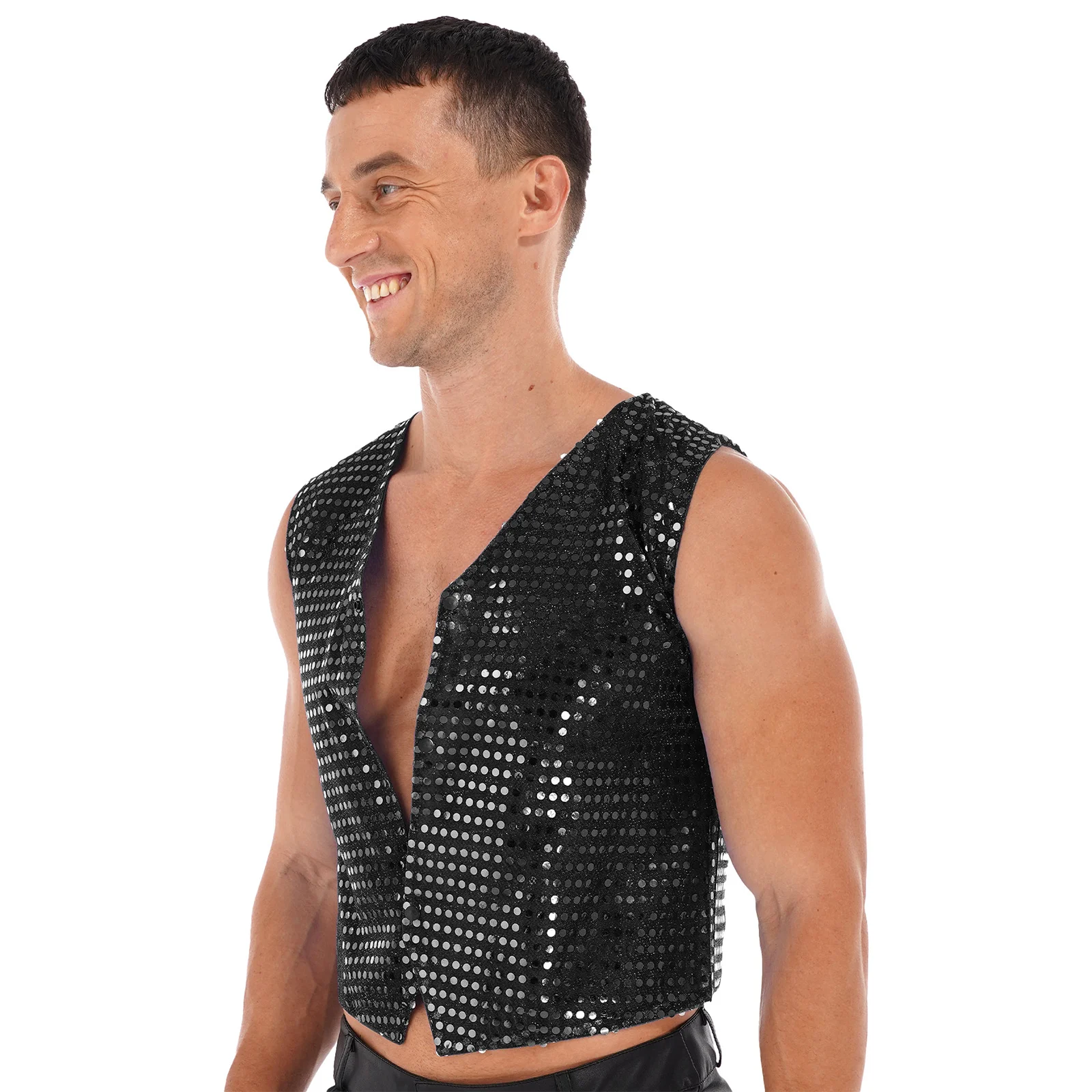 Mens Womens Shiny paillettes Vest Tops Jazz Dance Stage Performance gilet Music Festival Carnival Theme Party Costume Cosplay