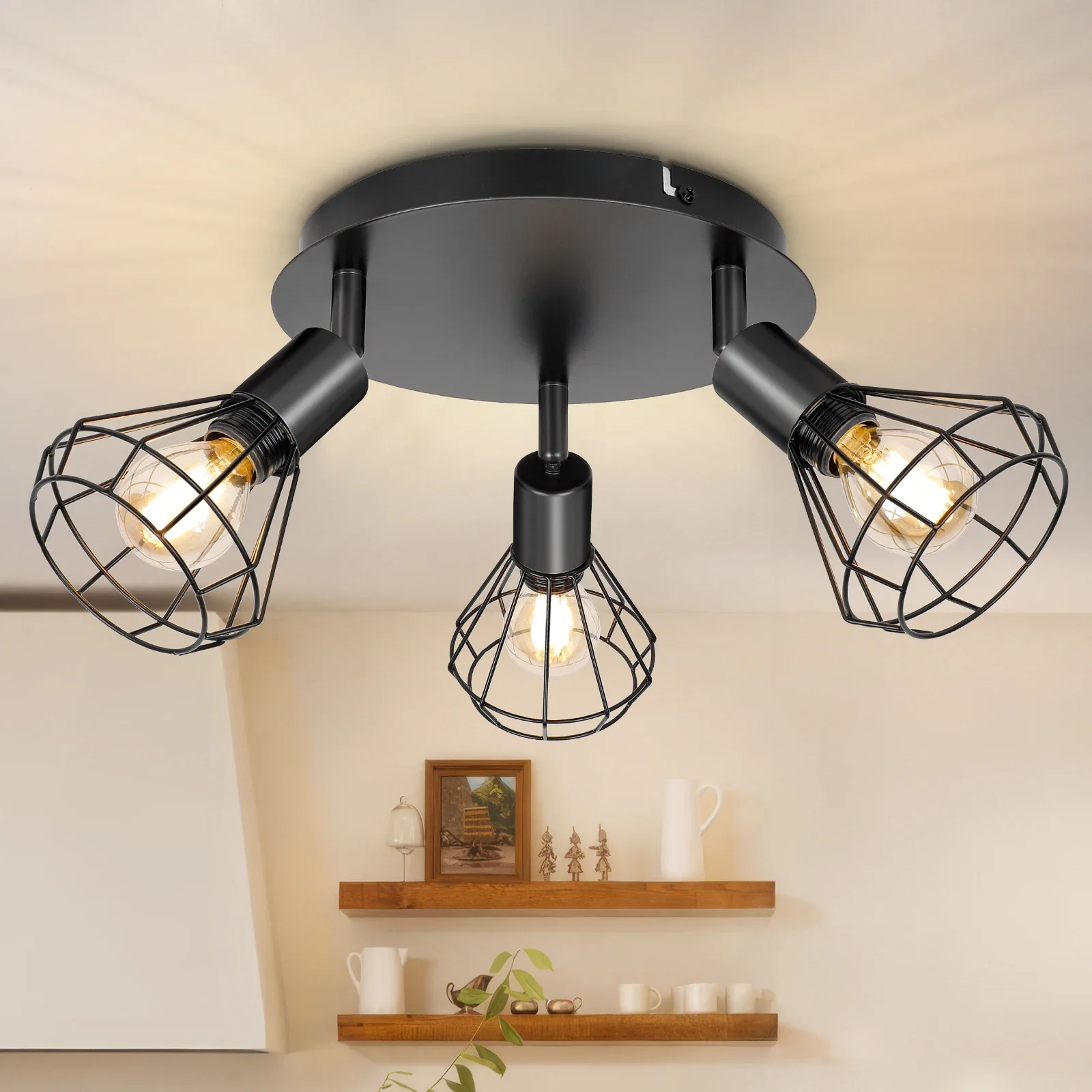 

Ceiling Spotlight 3 Way Rotatable Spot Light Fittings Ceiling Black Ceiling Light Industrial No Bulbs