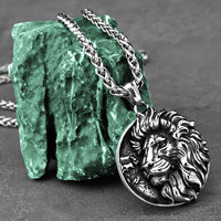 Stainless Steel Nordic Vikings Lion Necklace Men's Domineering Vintage Punk Hip Hop Biker Pendant Necklace Chain Jewelry Gift