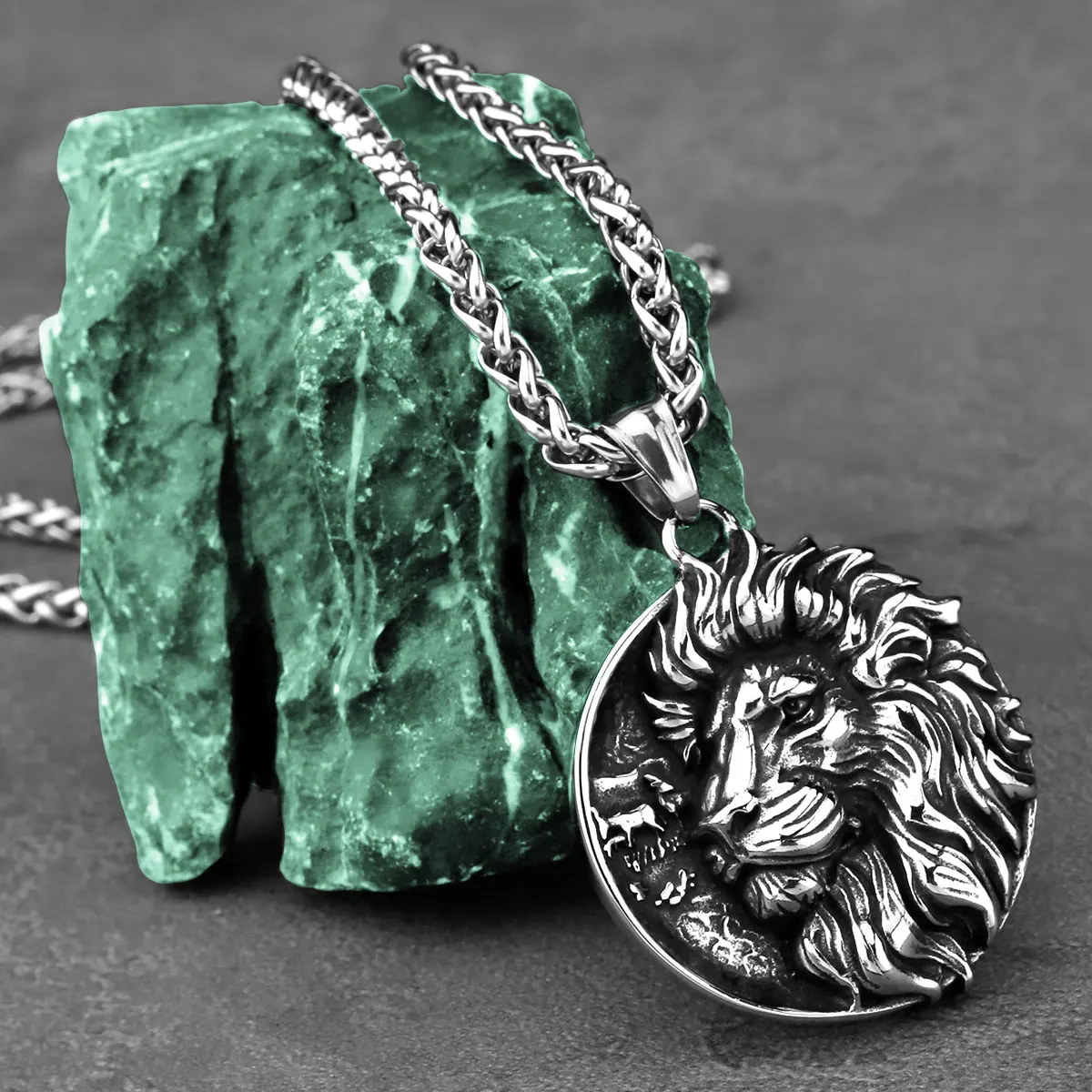 Naszyjnik ze stali nierdzewnej Nordic Vikings Lion Męski dominujący naszyjnik Vintage Punk Hip Hop Biker Wisiorek Naszyjnik Łańcuch Biżuteria Prezent