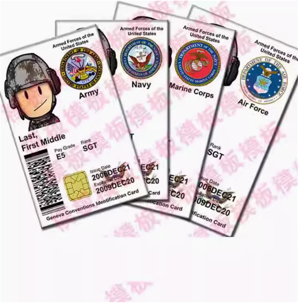 US Army Military Anime COS Display Movie Prop Card Customizable