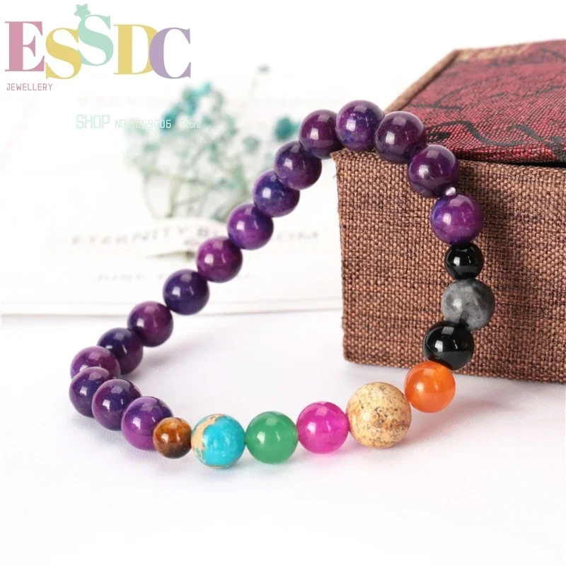 Cosmic Galaxy Eight Planets  Guardian Star Natural Stone Bead Seven Chakras Yoga Energy  Bracelet