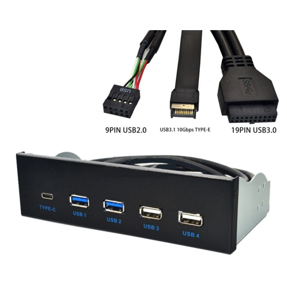 Panneau frontal USB 3.1 Gen2, 5.25 pouces, hub USB 3.0 + 2 ports USB 2.0 + 1 port de type C avec connecteur type-e