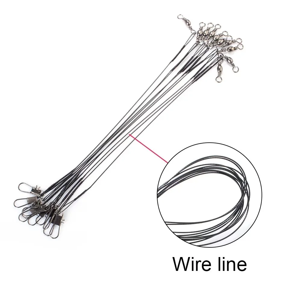 FTK 10pcs 15/20/25/30cm Stainless Steel Wire Leader Fishing Leash With Swivel 20LB Leash For Fishing Line Accessories