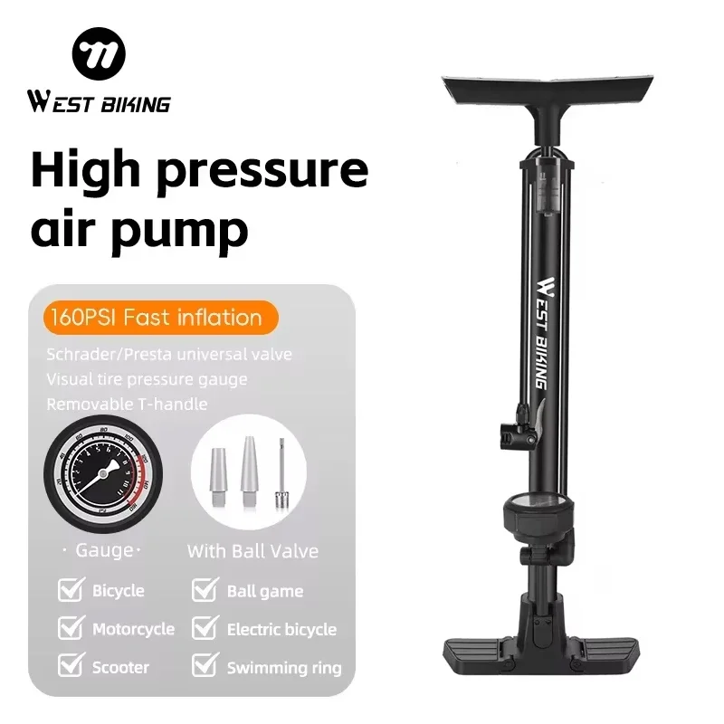 غرب ركوب الدراجات مع بارومتر دراجة مضخة 160PSI ارتفاع ضغط دراجة نارية E-الدراجة سكوتر شريدر بريستا صمام منفاخ لإطارات السيارة #2