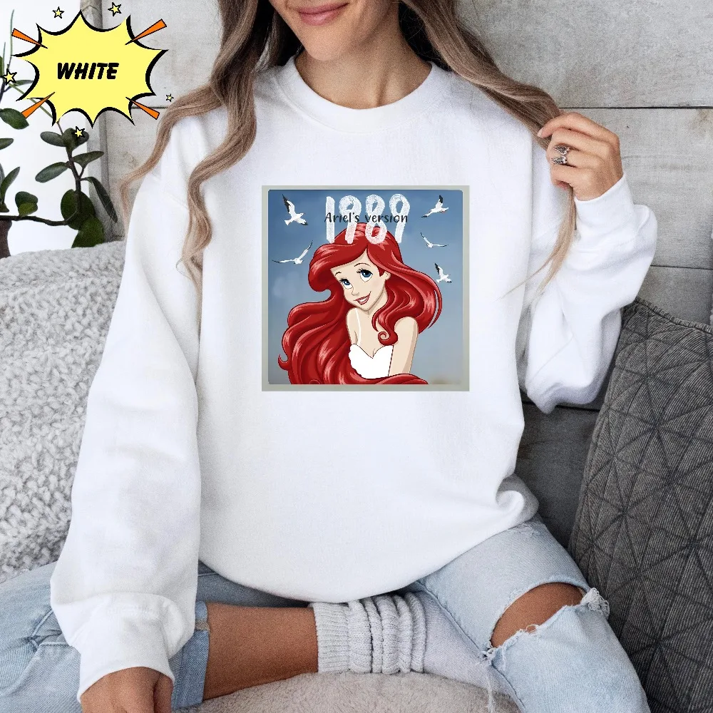 قميص إصدار أرييل 1989، سويت شيرت حورية البحر الصغير المضحك، بلوفر برقبة دائرية للفتيات من ديزني للسفر في الخريف/الشتاء