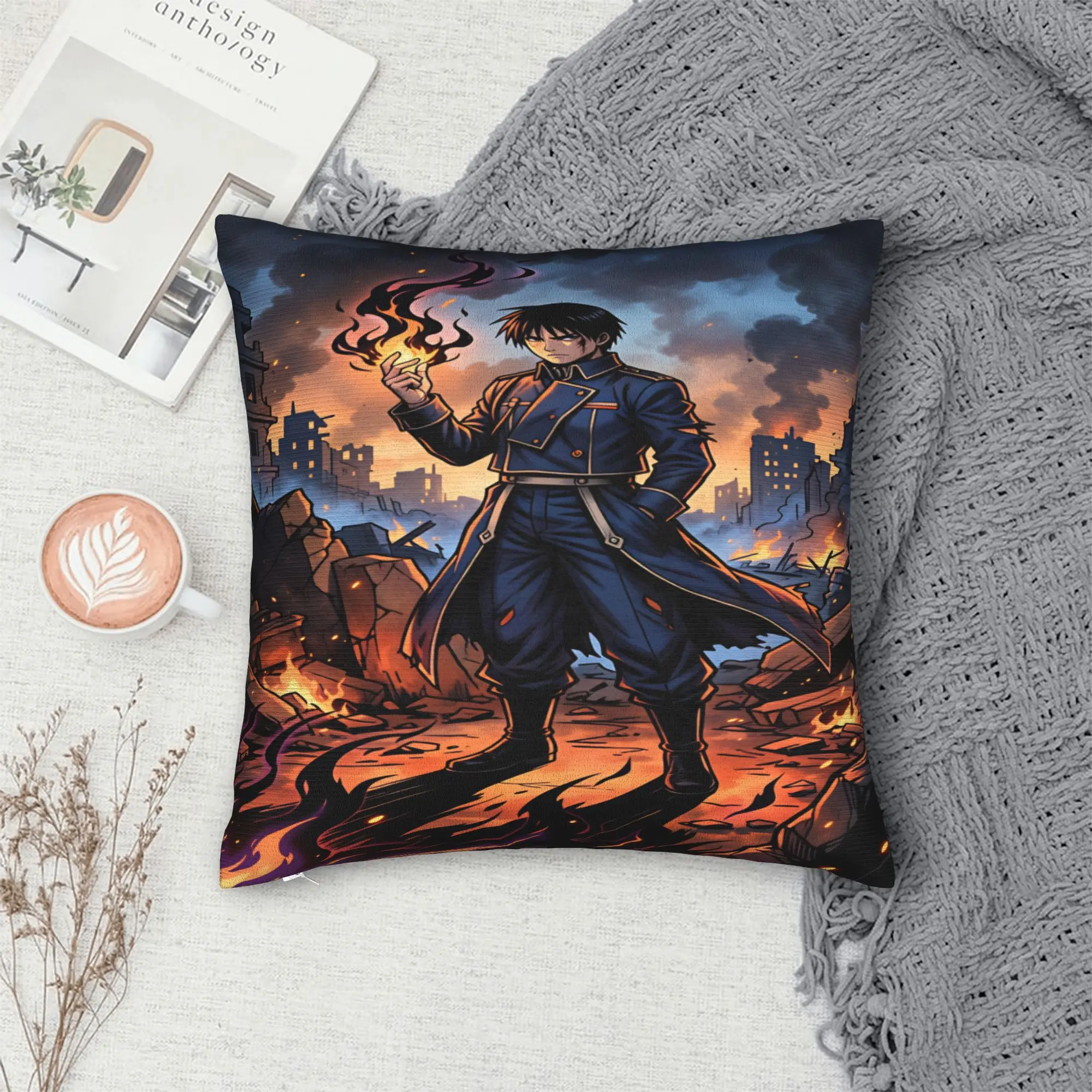 Roy Mustang Pillow Case Fullmetal Alchemists Soft Pillow Cover For Sofa Home Decoration Vintage Pillowcases