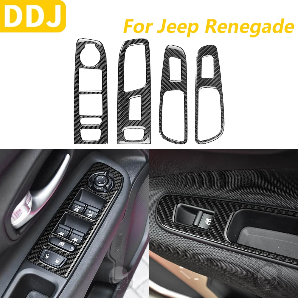 

For Jeep Renegade 2014-2023 Carbon Fiber Door Window Lift Switch Button Control Panel Cover Trim Set Car Accessories Sticker