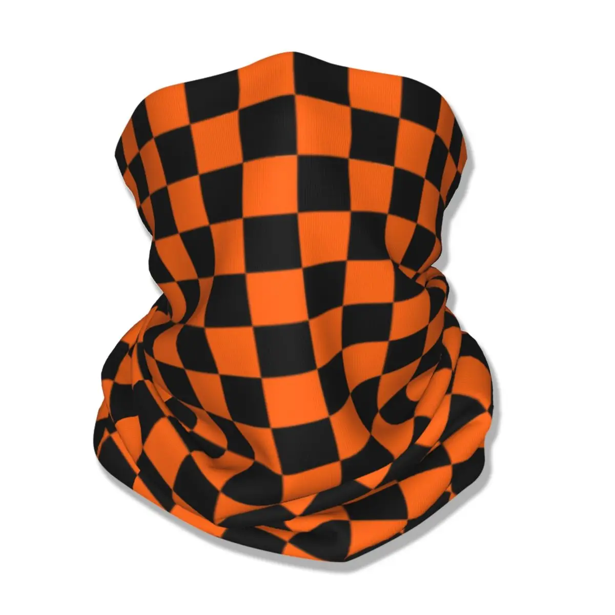 Colorato geometrico a scacchi nero e arancione Bandana Neck Cover stampato moto da corsa sciarpa magica sciarpa da ciclismo multiuso