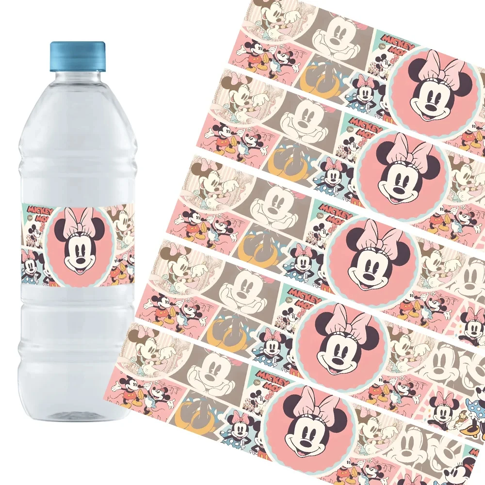 10/50pc Disney Minnie Water Bottle Label Birthday Decorations Waterproof Stickers for Kids Boys Girls Baby Shower Party Supplies