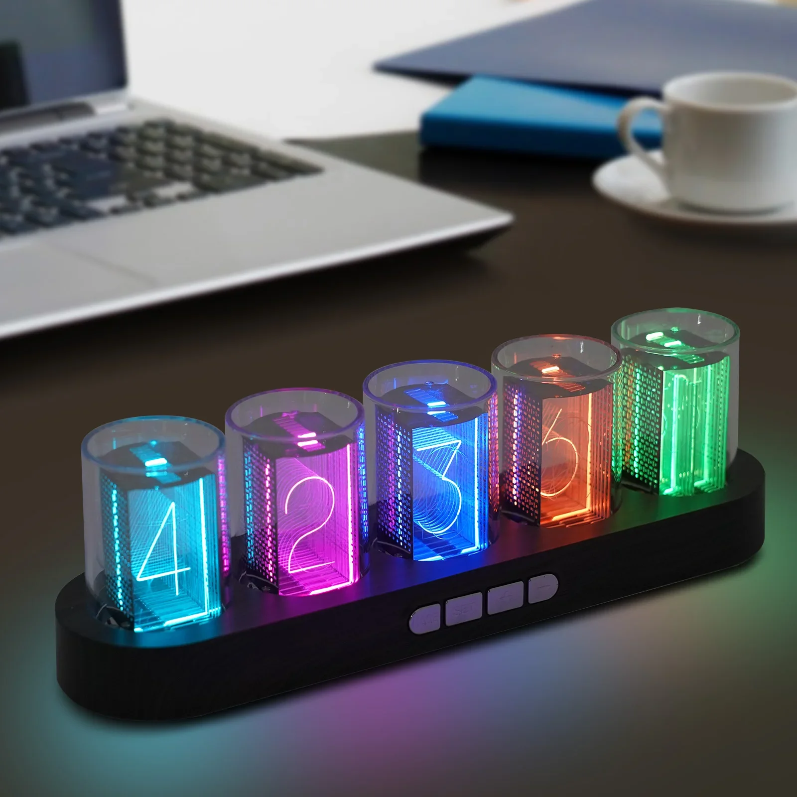 Imitation Nixie Digital Tube Clock 16 Million Colors Creative Clock  Decoration