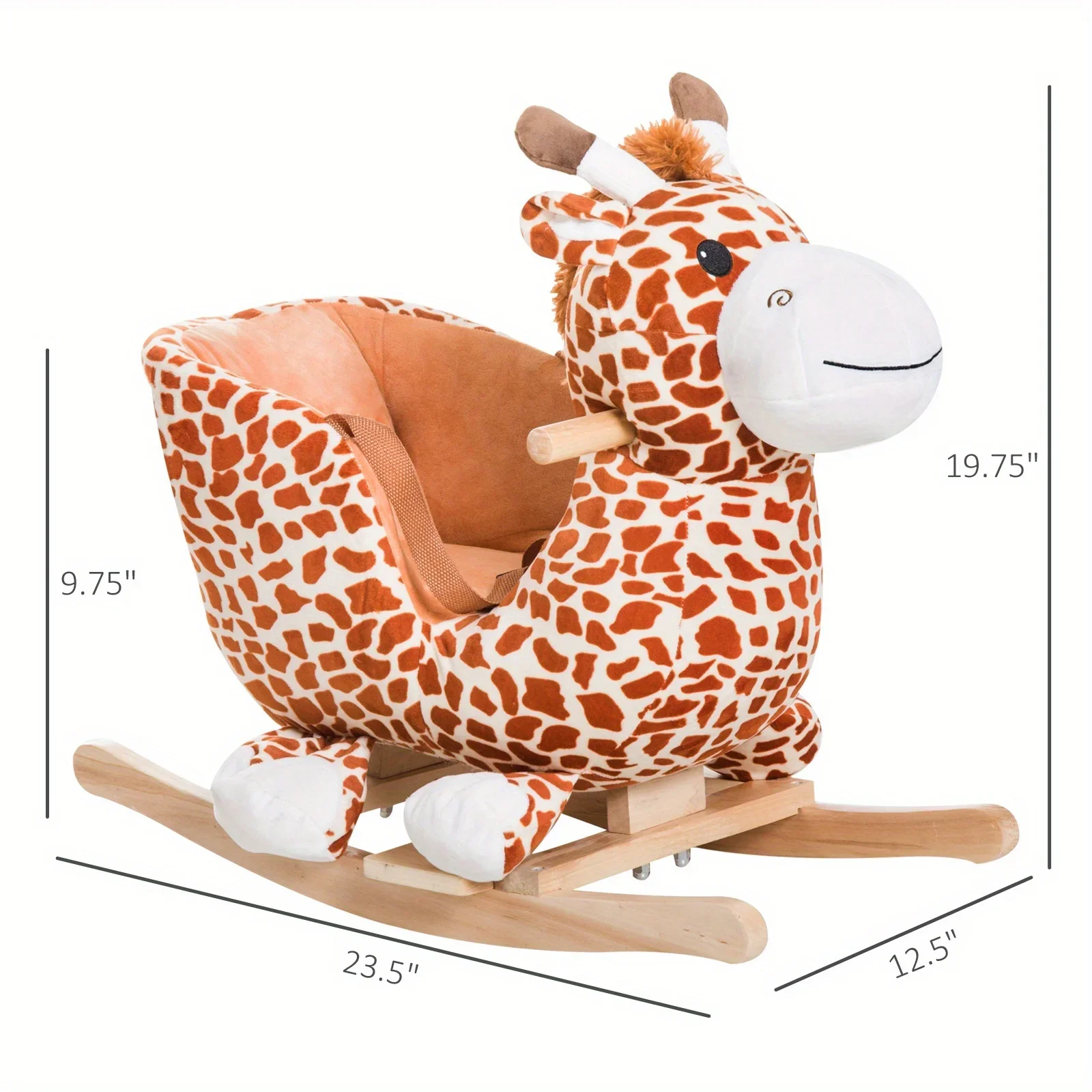 Kids Plush Rocking Horse Giraffe Style Themed Ride-On Chair Toy With Sound Brown