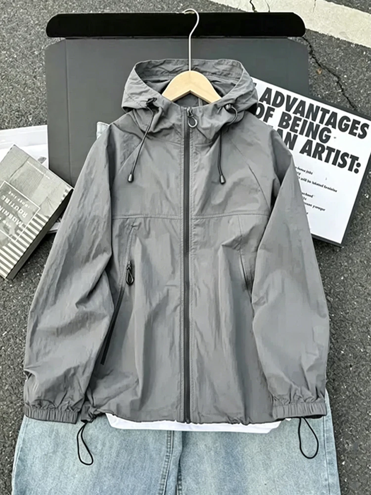 

American Style Quick Dry Ice Silk Hat Outdoor Climbing Clothes Lightweight Breathable Men's Summer Fashion Sun Protection Coat